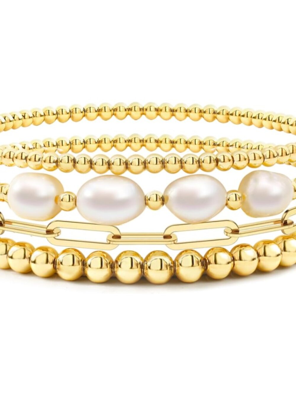 Trendy 14k Gold Paperclip Bracelets for Women - 4 Layered Stackable Set